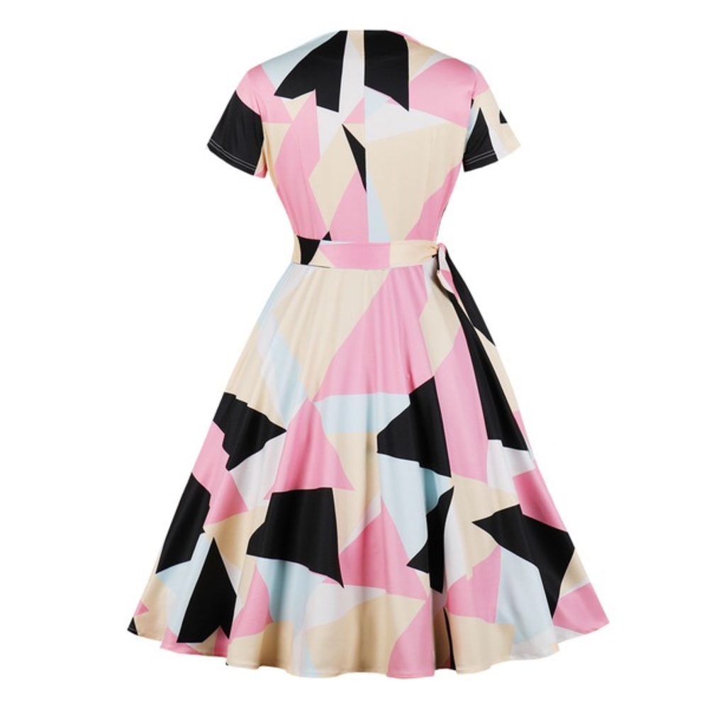 Geometric Printed V-Neck Dress - Picture 2 of 5